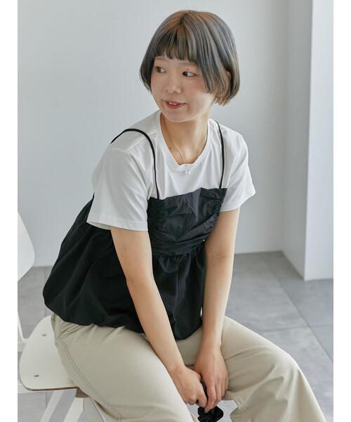 ehka sopo(エヘカソポ)の「ビスチェドッキングTシャツ(Tシャツ/カットソー・レディース・サックスブルー/ブラック/ベージュ・F)」の4枚目の写真