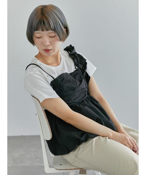 ehka sopo(エヘカソポ)の「ビスチェドッキングTシャツ(Tシャツ/カットソー・レディース・サックスブルー/ブラック/ベージュ・F)」の5枚目の写真