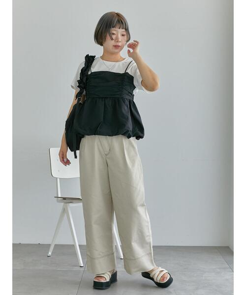 ehka sopo(エヘカソポ)の「ビスチェドッキングTシャツ(Tシャツ/カットソー・レディース・サックスブルー/ブラック/ベージュ・F)」の7枚目の写真