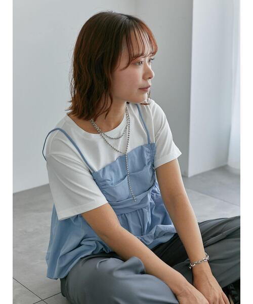 ehka sopo(エヘカソポ)の「ビスチェドッキングTシャツ(Tシャツ/カットソー・レディース・サックスブルー/ブラック/ベージュ・F)」の12枚目の写真