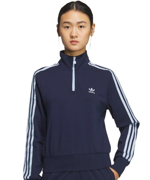 adidas(アディダス)の「adidas CROP HALFZIP SWEAT / アディダス クロップ ハーブジップ スウェット(スウェット・レディース・インディゴブルー・M/S/L)」の1枚目の写真