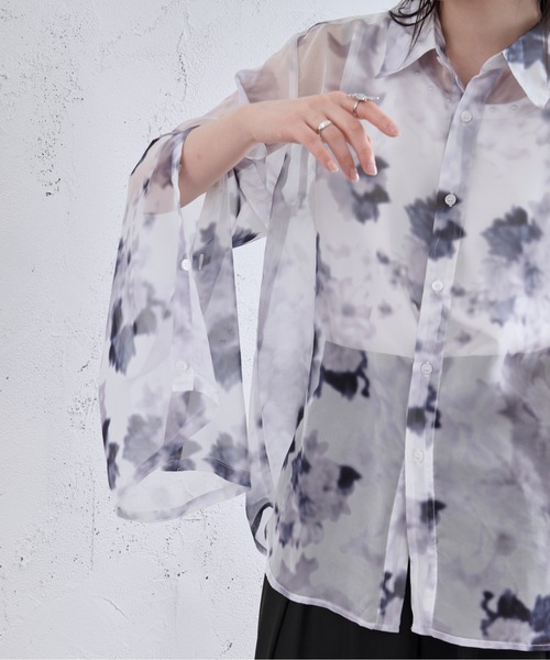 Ellno Loset（エルノロゼット）の「2wayアームスリットフラワーシアーシャツ（シャツ/ブラウス・メンズ・ブラック×ブルー/オフホワイト/ブラック×パープル/ブラック×レッド・SMALL/MEDIUM/LARGE）」の14枚目の写真