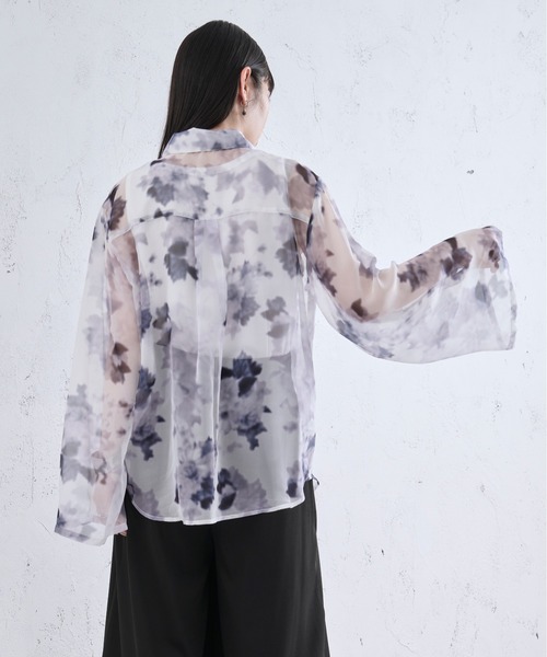 Ellno Loset（エルノロゼット）の「2wayアームスリットフラワーシアーシャツ（シャツ/ブラウス・メンズ・ブラック×ブルー/オフホワイト/ブラック×パープル/ブラック×レッド・SMALL/MEDIUM/LARGE）」の12枚目の写真