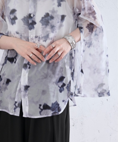 Ellno Loset（エルノロゼット）の「2wayアームスリットフラワーシアーシャツ（シャツ/ブラウス・メンズ・ブラック×ブルー/オフホワイト/ブラック×パープル/ブラック×レッド・SMALL/MEDIUM/LARGE）」の15枚目の写真