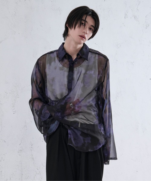 Ellno Loset【Aranコラボ】2WAYフラワー柄シアーシャツ ブラック Ellno Loset by Aran（エルノロゼットバイアラン）の「【Aran