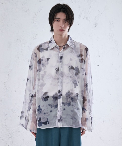 新色追加】2wayアームスリットフラワーシアーシャツ（シャツ/ブラウス