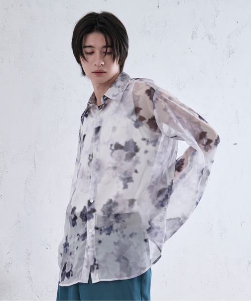 Ellno Loset【Aranコラボ】2WAYフラワー柄シアーシャツ ブラック 新色追加】2wayアームスリットフラワーシアーシャツ（シャツ