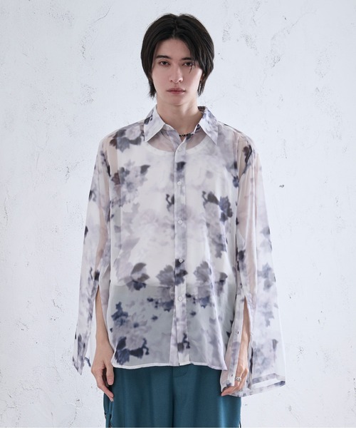 Ellno Loset（エルノロゼット）の「2wayアームスリットフラワーシアーシャツ（シャツ/ブラウス・メンズ・ブラック×ブルー/オフホワイト/ブラック×パープル/ブラック×レッド・SMALL/MEDIUM/LARGE）」の20枚目の写真