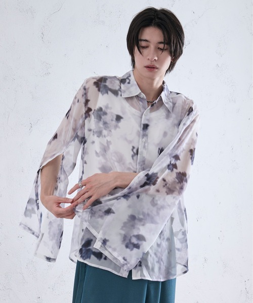 Ellno Loset（エルノロゼット）の「2wayアームスリットフラワーシアーシャツ（シャツ/ブラウス・メンズ・ブラック×ブルー/オフホワイト/ブラック×パープル/ブラック×レッド・SMALL/MEDIUM/LARGE）」の22枚目の写真