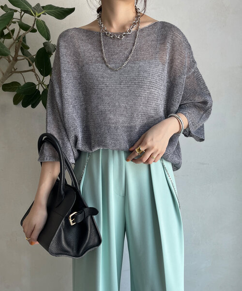 DouDou（ドゥドゥ）の「メランジ5分袖プルオーバー（ニット/セーター・レディース・ブラック/ベージュ/ライトグレー・FREE）」の4枚目の写真