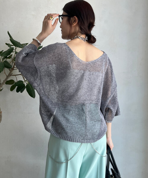 DouDou（ドゥドゥ）の「メランジ5分袖プルオーバー（ニット/セーター・レディース・ブラック/ベージュ/ライトグレー・FREE）」の5枚目の写真