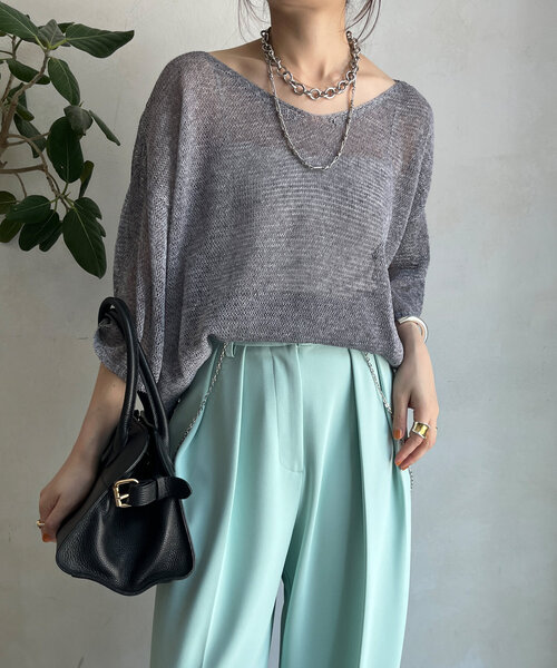 DouDou（ドゥドゥ）の「メランジ5分袖プルオーバー（ニット/セーター・レディース・ブラック/ベージュ/ライトグレー・FREE）」の6枚目の写真