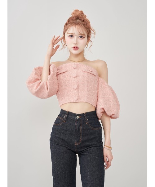 当日発送♡正規品♡PNK ホルターネックオフショルツイードトップス ホルターネックオフショルツイードトップス PNK - メルカリ