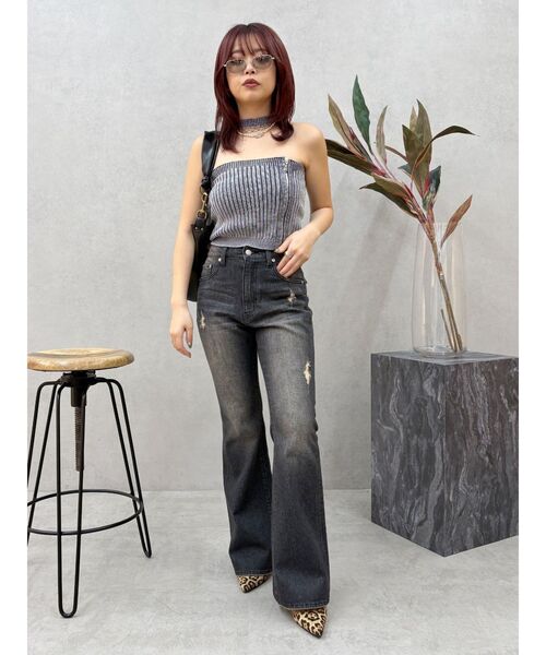 EVRIS（エヴリス）の「ヴィンテージライクダメージフレアデニムパンツ（デニムパンツ・レディース・インディゴブルー/ブラック・SMALL/MEDIUM）」の20枚目の写真