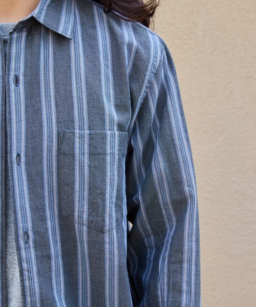 WILD LIFE TAILOR Adam et Rope'（ワイルドテーラーアダムエロペ　）の「【WILD LIFE TAILOR】カディコットン ロングスリーブ レギュラーカラーシャツ / ロングシーズン着用可能（シャツ/ブラウス・メンズ・グレー/ブラック系その他3・M/L）」の18枚目の写真