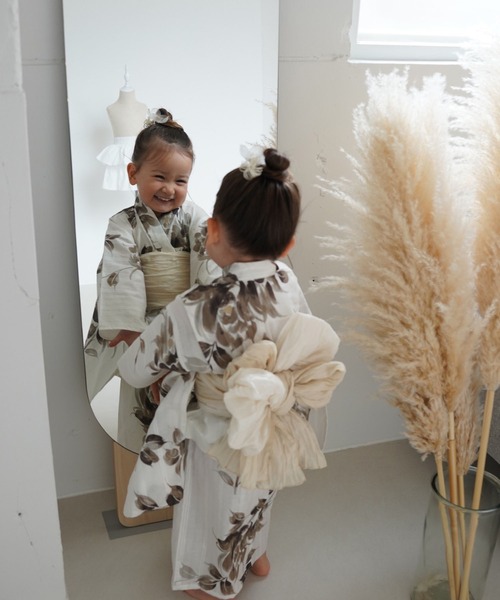 utatane×Acka.］kids 浴衣3set 山茶花 white（lame）・beige