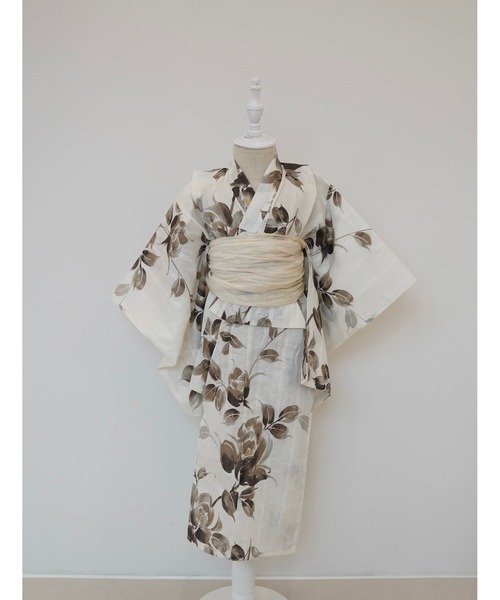 utatane×Acka 浴衣3set 山茶花 white（lame）beige utatane×Acka.］浴衣3set 山茶花 white（lame）・beige（浴衣