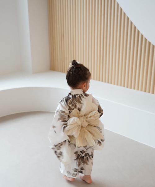 utatane×Acka.］kids 浴衣3set 山茶花 white（lame）・beige