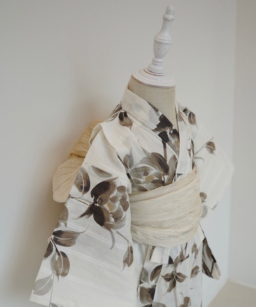 utatane×Acka 浴衣3set 山茶花 white（lame）beige utatane×Acka.］浴衣3set 山茶花 white（lame）・beige（浴衣