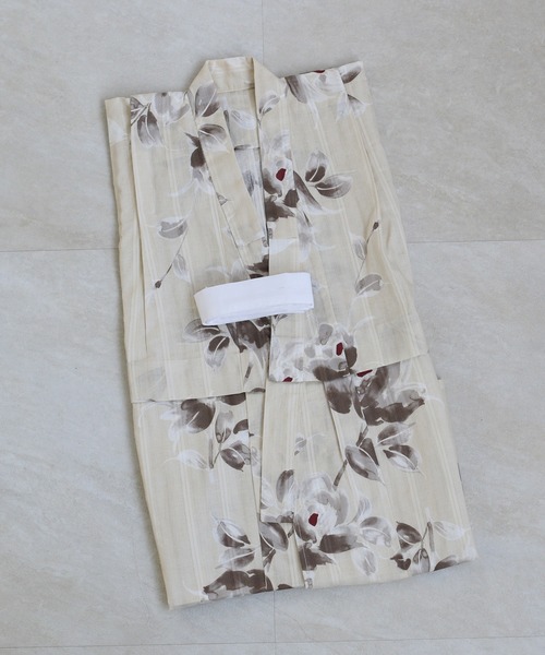utatane×Acka.］kids 浴衣3set 山茶花 white（lame）・beige（浴衣