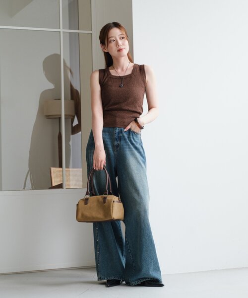 Kastane(カスタネ)の「【新色追加/4色展開/前後2WAY】ブークレニットタンク(タンクトップ・レディース・チャコールグレー/サックスブルー/アイボリー/ブラウン・FREE)」の10枚目の写真