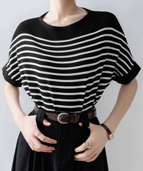 Miniministore(ミニミニストア)の「ボーダー柄サマーニット ドルマンスリーブ(Tシャツ/カットソー・レディース・ホワイト/オフホワイト/ブラック・FREE)」の22枚目の写真