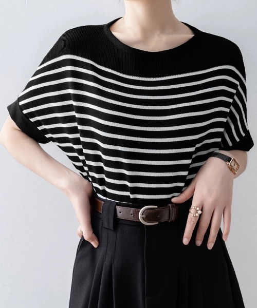 Miniministore(ミニミニストア)の「ボーダー柄サマーニット ドルマンスリーブ(Tシャツ/カットソー・レディース・ホワイト/オフホワイト/ブラック・FREE)」の21枚目の写真