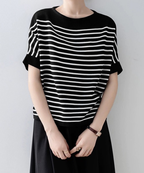 Miniministore(ミニミニストア)の「ボーダー柄サマーニット ドルマンスリーブ(Tシャツ/カットソー・レディース・ホワイト/オフホワイト/ブラック・FREE)」の20枚目の写真