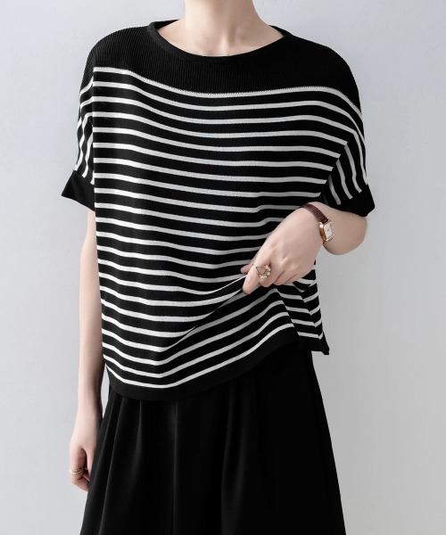 Miniministore(ミニミニストア)の「ボーダー柄サマーニット ドルマンスリーブ(Tシャツ/カットソー・レディース・ホワイト/オフホワイト/ブラック・FREE)」の19枚目の写真