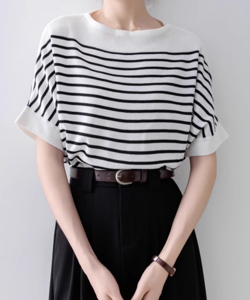 Miniministore(ミニミニストア)の「ボーダー柄サマーニット ドルマンスリーブ(Tシャツ/カットソー・レディース・ホワイト/オフホワイト/ブラック・FREE)」の18枚目の写真