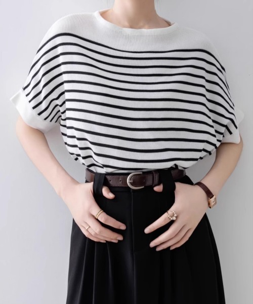 Miniministore(ミニミニストア)の「ボーダー柄サマーニット ドルマンスリーブ(Tシャツ/カットソー・レディース・ホワイト/オフホワイト/ブラック・FREE)」の17枚目の写真