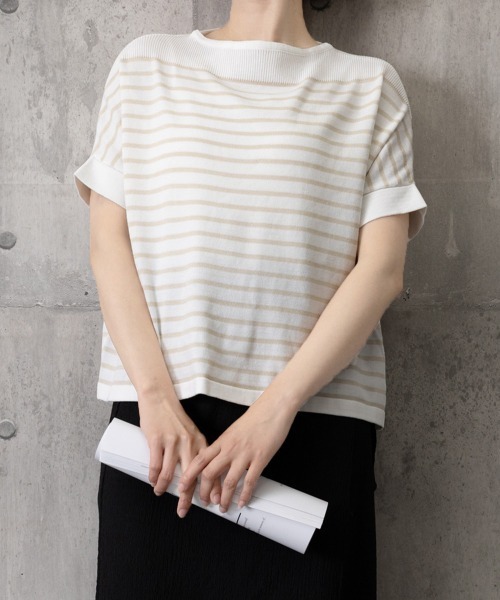 Miniministore(ミニミニストア)の「ボーダー柄サマーニット ドルマンスリーブ(Tシャツ/カットソー・レディース・ホワイト/オフホワイト/ブラック・FREE)」の15枚目の写真