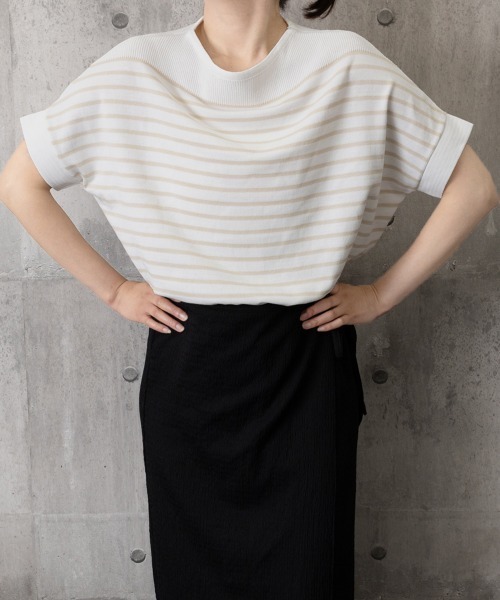 Miniministore(ミニミニストア)の「ボーダー柄サマーニット ドルマンスリーブ(Tシャツ/カットソー・レディース・ホワイト/オフホワイト/ブラック・FREE)」の14枚目の写真
