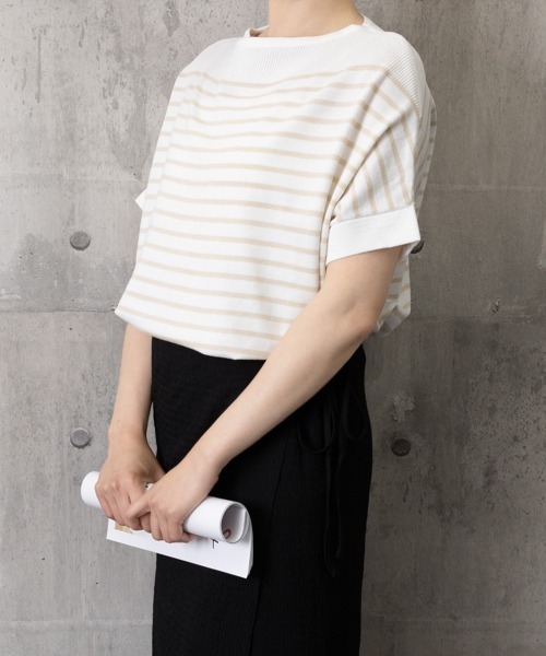 Miniministore(ミニミニストア)の「ボーダー柄サマーニット ドルマンスリーブ(Tシャツ/カットソー・レディース・ホワイト/オフホワイト/ブラック・FREE)」の13枚目の写真