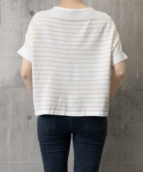 Miniministore(ミニミニストア)の「ボーダー柄サマーニット ドルマンスリーブ(Tシャツ/カットソー・レディース・ホワイト/オフホワイト/ブラック・FREE)」の7枚目の写真