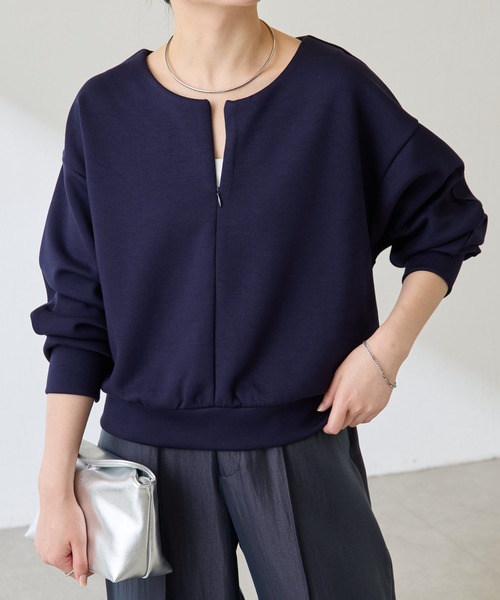 COLLAGE GALLARDAGALANTE(コラージュガリャルダガランテ)の「フロントZIPロンT/WEB限定(Tシャツ/カットソー・レディース・オフホワイト/グレー/ネイビー・FREE)」の3枚目の写真