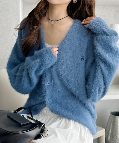 セール】【U.S. POLO ASSN.】フェザーニット Vネック カーディガン