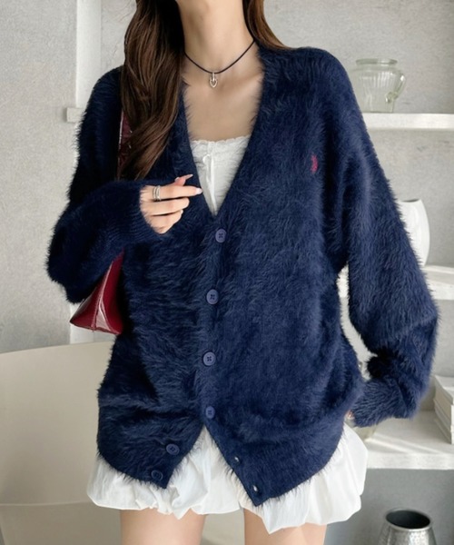 セール】【U.S. POLO ASSN.】フェザーニット Vネック カーディガン