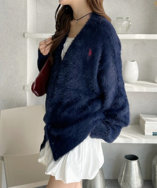U.S. POLO ASSN.(ユーエスポロアッスン)の「【U.S. POLO ASSN.】フェザーニット Vネック カーディガン(カーディガン/ボレロ・レディース・ダークオレンジ/ブルーグレー/ライトベージュ/ブラック/ネイビー・L/M)」の13枚目の写真