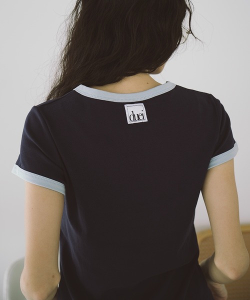 duei(デュイ)の「コンパクトリンガーTシャツ(Tシャツ/カットソー・レディース・ライトグレー/ネイビー・FREE)」の2枚目の写真
