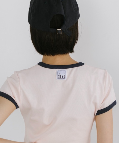 duei(デュイ)の「コンパクトリンガーTシャツ(Tシャツ/カットソー・レディース・ライトグレー/ネイビー/ブラック/ピンク・FREE)」の4枚目の写真