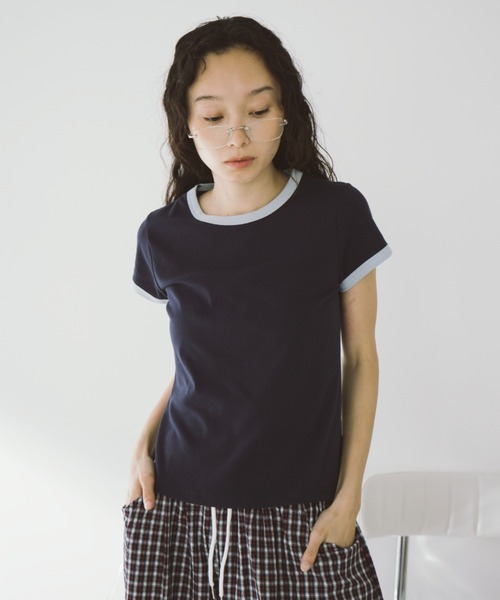 duei(デュイ)の「コンパクトリンガーTシャツ(Tシャツ/カットソー・レディース・ライトグレー/ネイビー・FREE)」の13枚目の写真