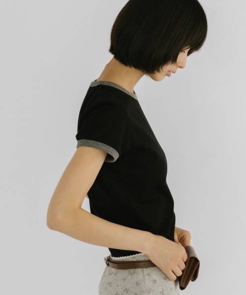duei(デュイ)の「コンパクトリンガーTシャツ(Tシャツ/カットソー・レディース・ライトグレー/ネイビー/ブラック/ピンク・FREE)」の6枚目の写真