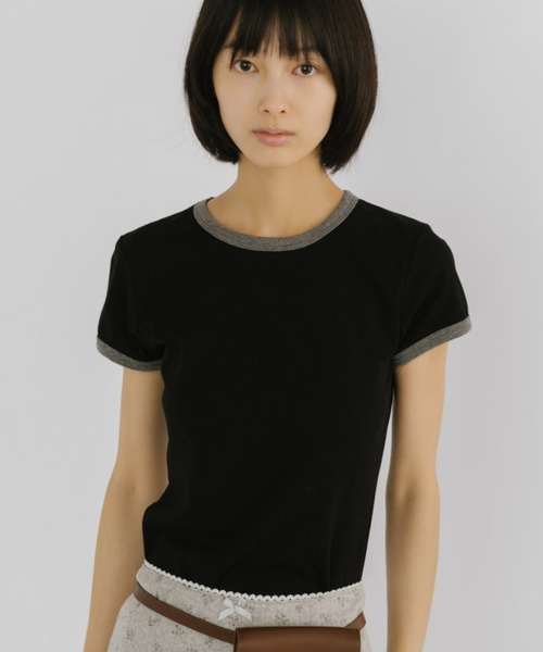 duei(デュイ)の「コンパクトリンガーTシャツ(Tシャツ/カットソー・レディース・ライトグレー/ネイビー/ブラック/ピンク・FREE)」の5枚目の写真