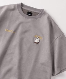 【85】アニマル&ゴースト ワンポイントサガラ刺繍 カットスウェード 半袖 Tシャツ オーバーサイズ