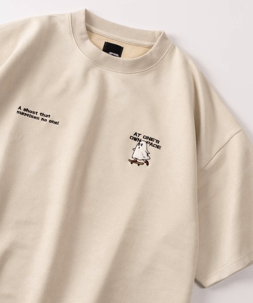 SlashDate(スラッシュデイト)の「【85】アニマル&ゴースト ワンポイントサガラ刺繍 カットスウェード 半袖 Tシャツ オーバーサイズ(Tシャツ/カットソー・メンズ・グレー/オフホワイト/チャコールグレー/アイボリー/ミント・M/L)」の3枚目の写真