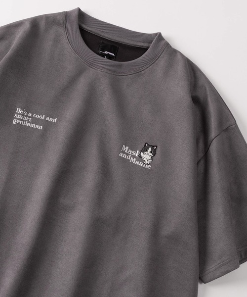 SlashDate(スラッシュデイト)の「【85】アニマル&ゴースト ワンポイントサガラ刺繍 カットスウェード 半袖 Tシャツ オーバーサイズ(Tシャツ/カットソー・メンズ・グレー/オフホワイト/チャコールグレー/アイボリー/ミント・M/L)」の4枚目の写真
