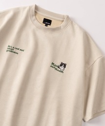 【85】アニマル&ゴースト ワンポイントサガラ刺繍 カットスウェード 半袖 Tシャツ オーバーサイズ