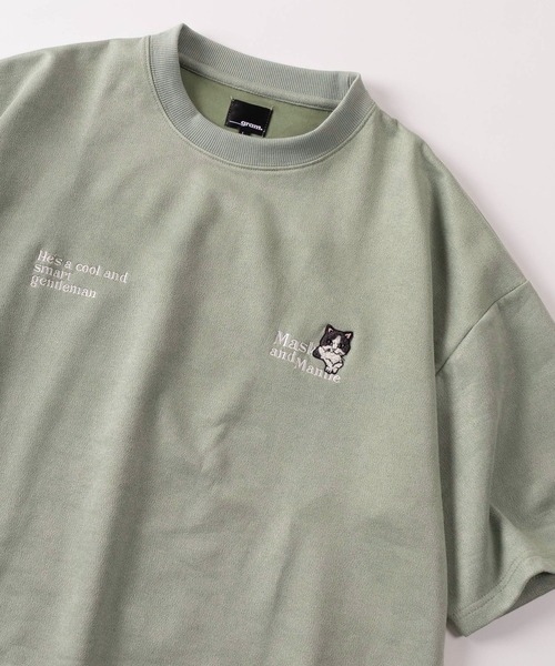 SlashDate(スラッシュデイト)の「【85】アニマル&ゴースト ワンポイントサガラ刺繍 カットスウェード 半袖 Tシャツ オーバーサイズ(Tシャツ/カットソー・メンズ・グレー/オフホワイト/チャコールグレー/アイボリー/ミント・M/L)」の5枚目の写真
