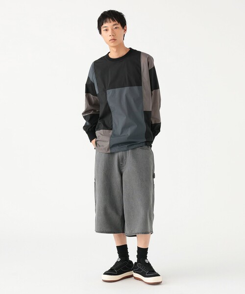 BEAMS（ビームス）の「ワイドフィット パッチワーク ロングスリーブTシャツ（Tシャツ/カットソー・メンズ・ライトグレー/ブラック・M/S/L/XL）」の3枚目の写真